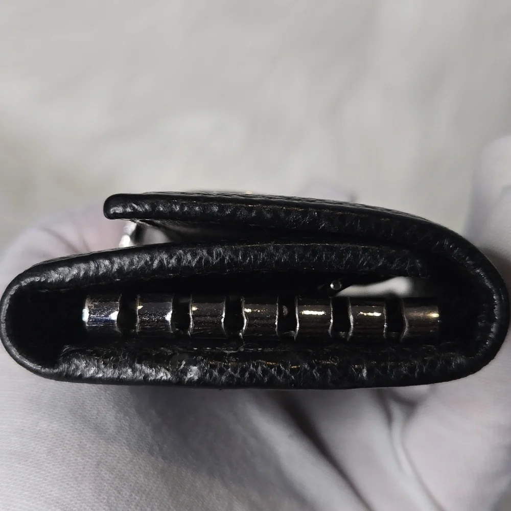Bulgari Pebbled Leather Keychain Wallet Black